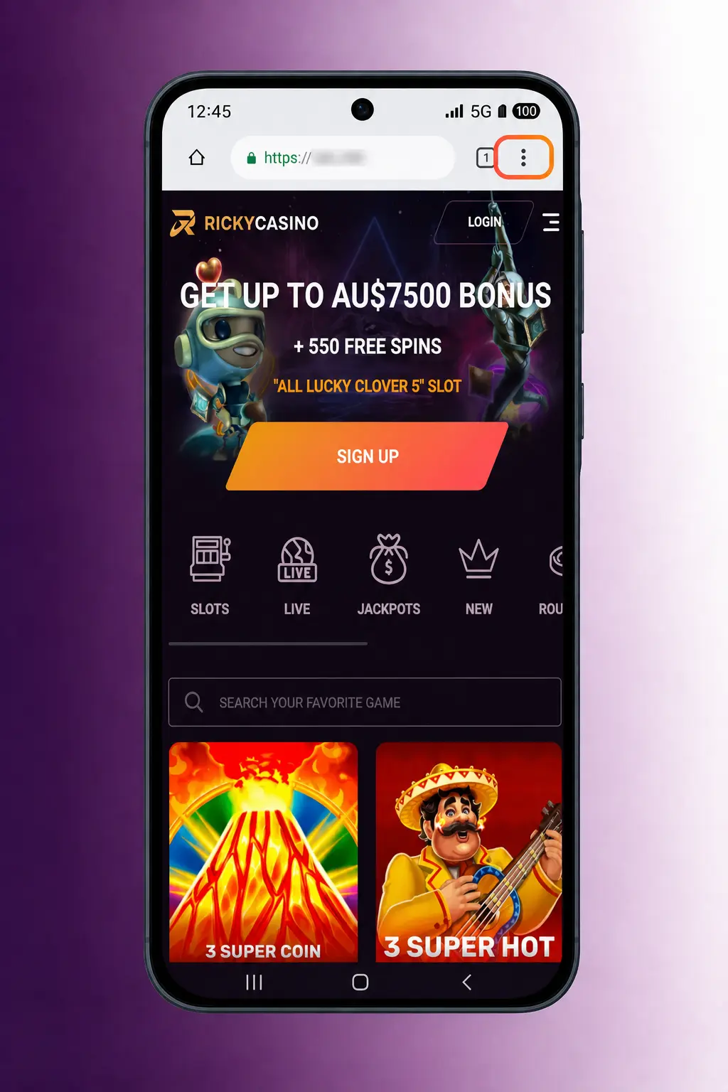 How to Download and Install Ricky Casino App for Android (APK) Step 1