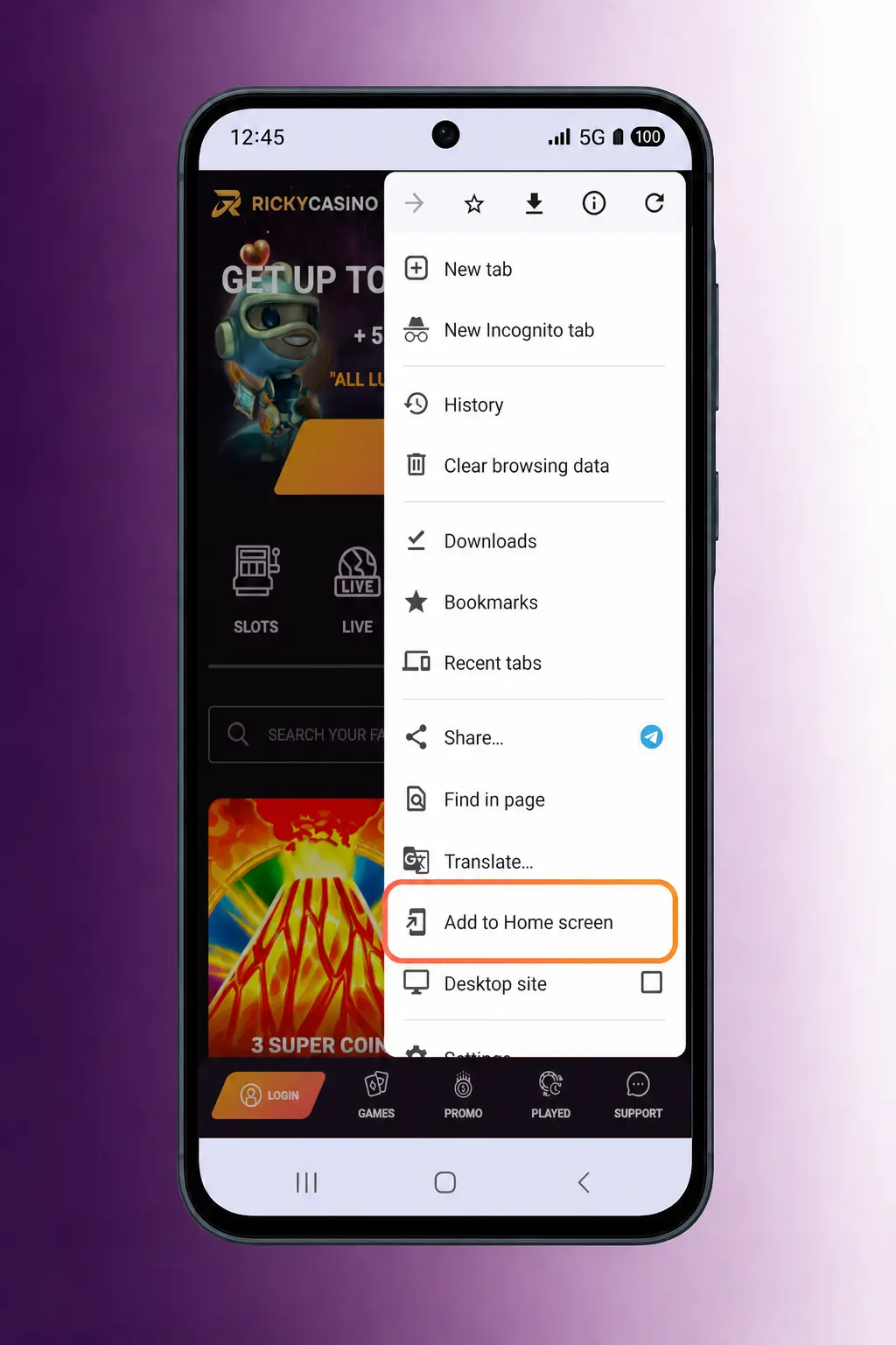 How to Download and Install Ricky Casino App for Android (APK) Step 2