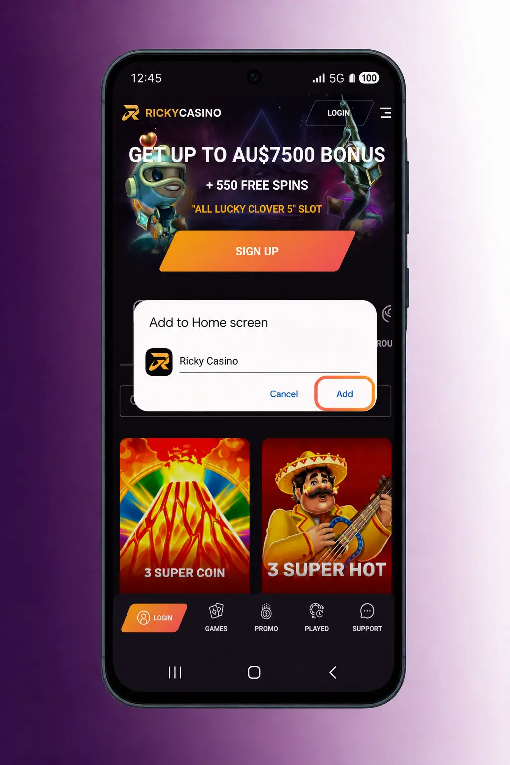 How to Download and Install Ricky Casino App for Android (APK) Step 3