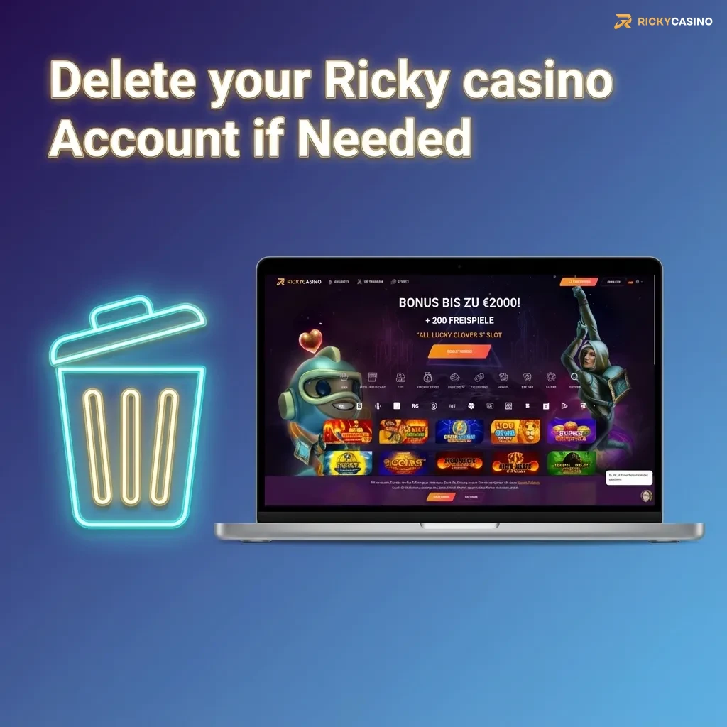 Illustration of a person contacting Ricky casino support on a laptop to close their online gambling account