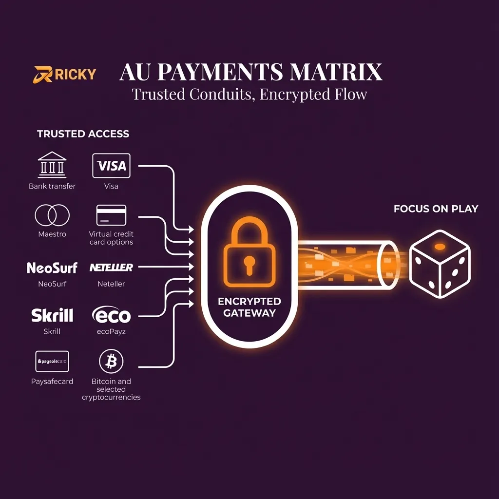 Available payment options for real-money gaming in the Ricky Casino app