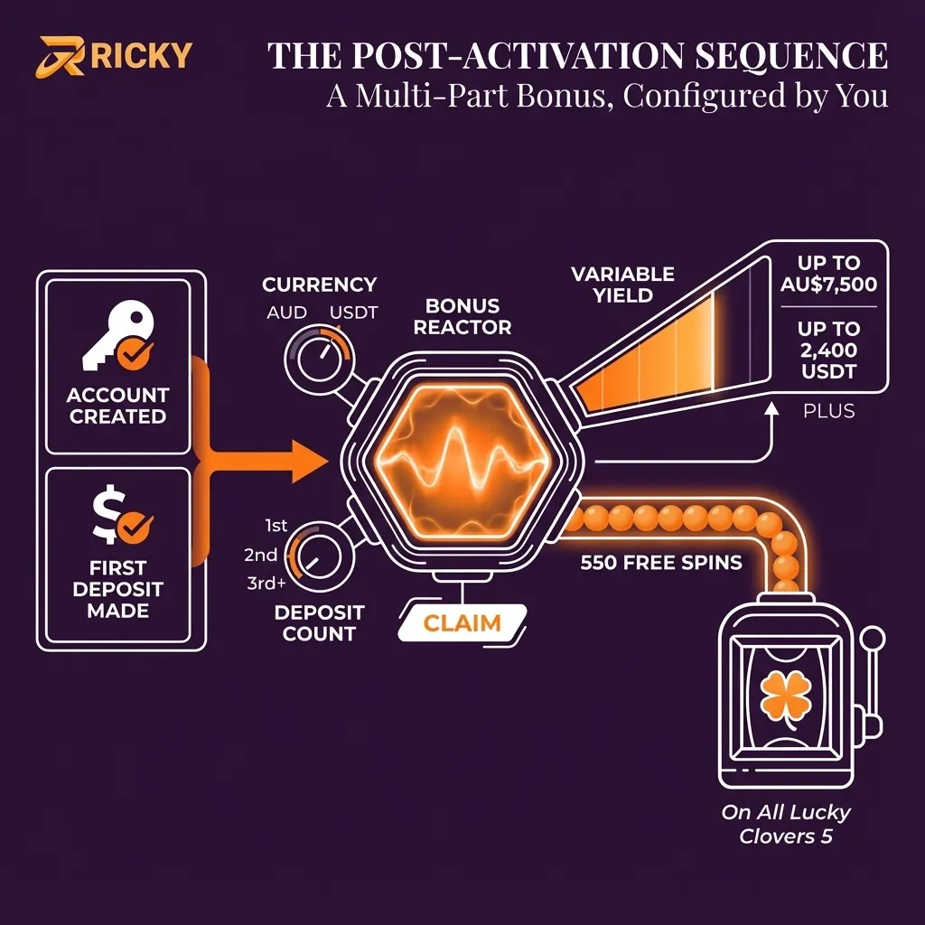 Claim multi-part welcome bonus for casino and sports on Ricky Casino Australia