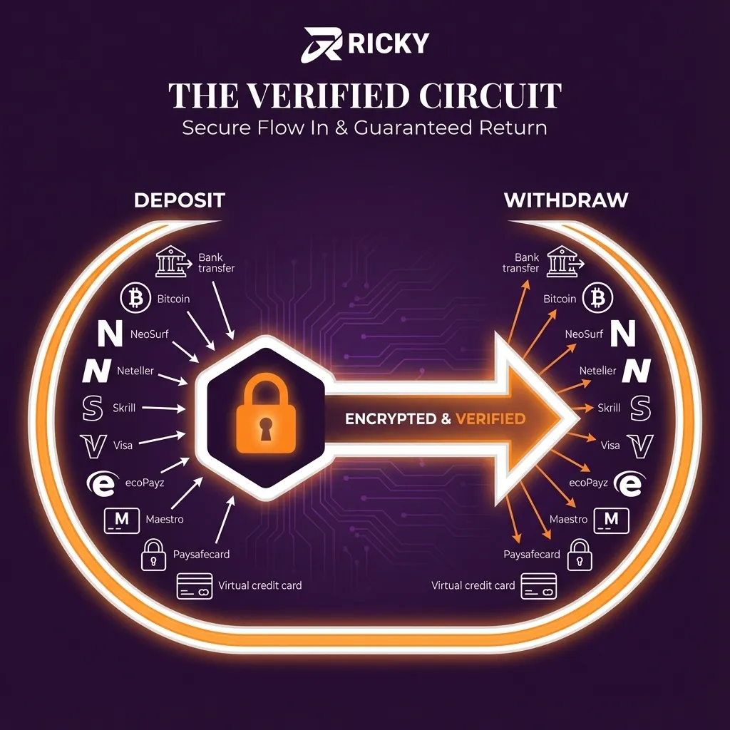 Popular payment options including crypto and cards on Ricky Casino for Australia