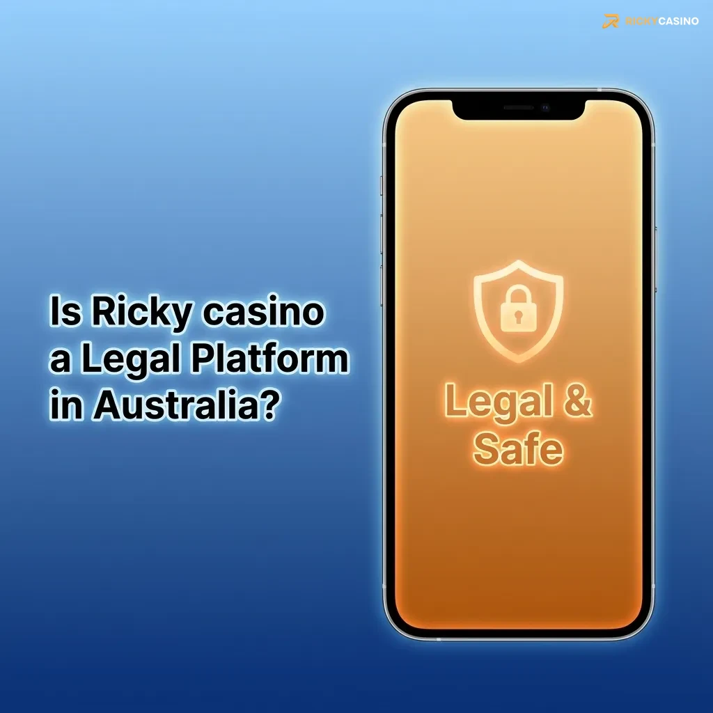 Infographic titled “Is Ricky casino a Legal Platform in Australia?” explaining offshore licence, compliance rules and player safeguards.