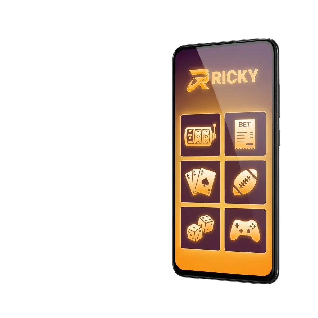 Ricky Casino Android app icon on a smartphone screen, promoting mobile sports betting and online casino access