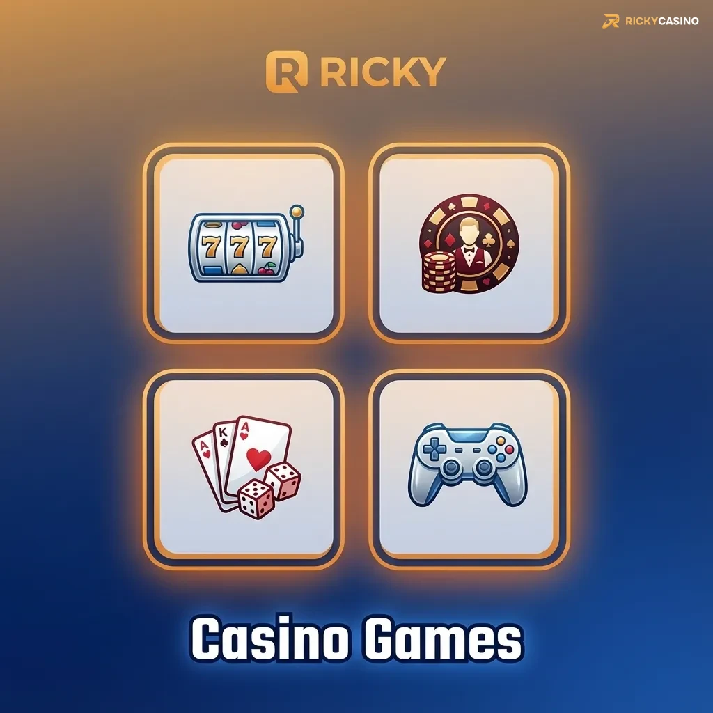 Collage of online casino games showing pokies, cards, roulette wheel, live dealer table and jackpot icons