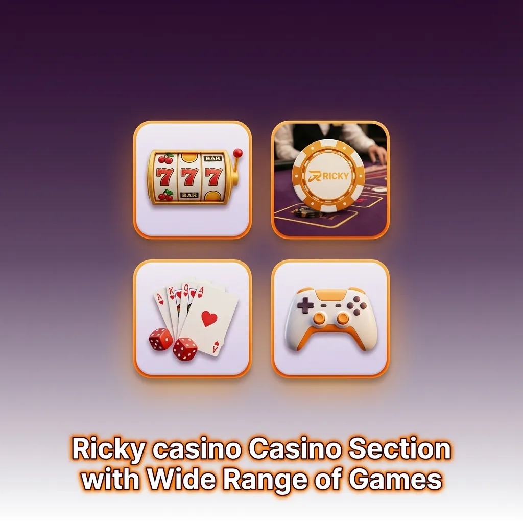 Ricky casino lobby screen showing slots, table games, live dealer rooms, jackpots, and instant win game tiles