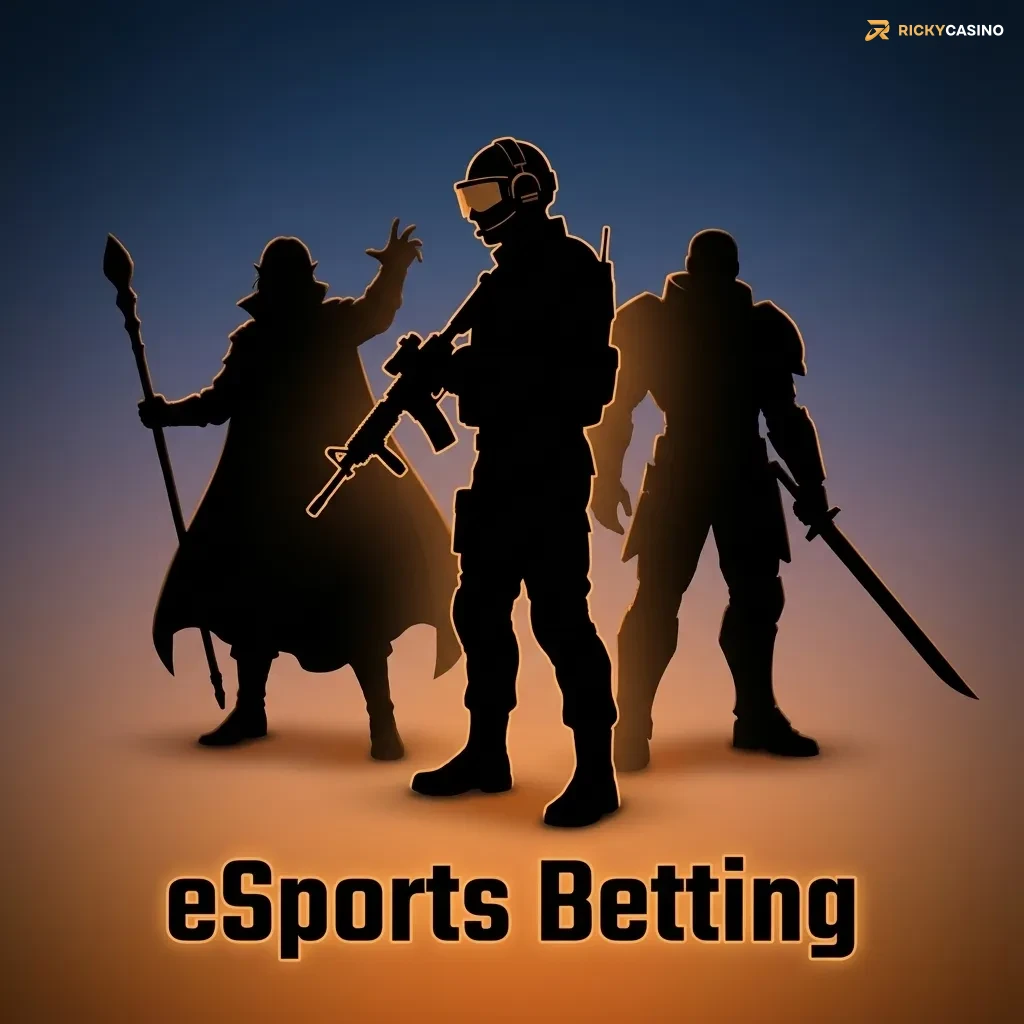 Ricky casino eSports betting screen showing Dota 2, CS 2, StarCraft and League of Legends odds and live match markets