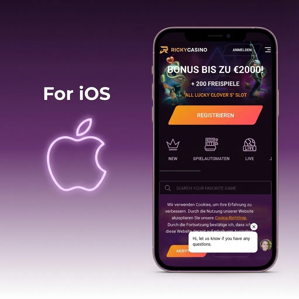 iPhone screen showing Safari share menu with “Add to Home Screen” highlighted to install Ricky casino web app icon