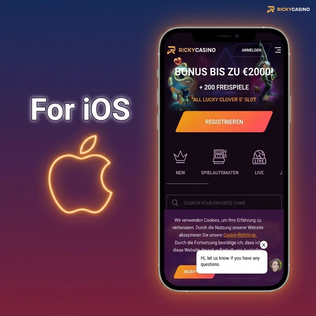 iPhone and iPad screens showing Ricky casino lobby, pokies, tables and live games, with an Add to Home Screen prompt in Safari