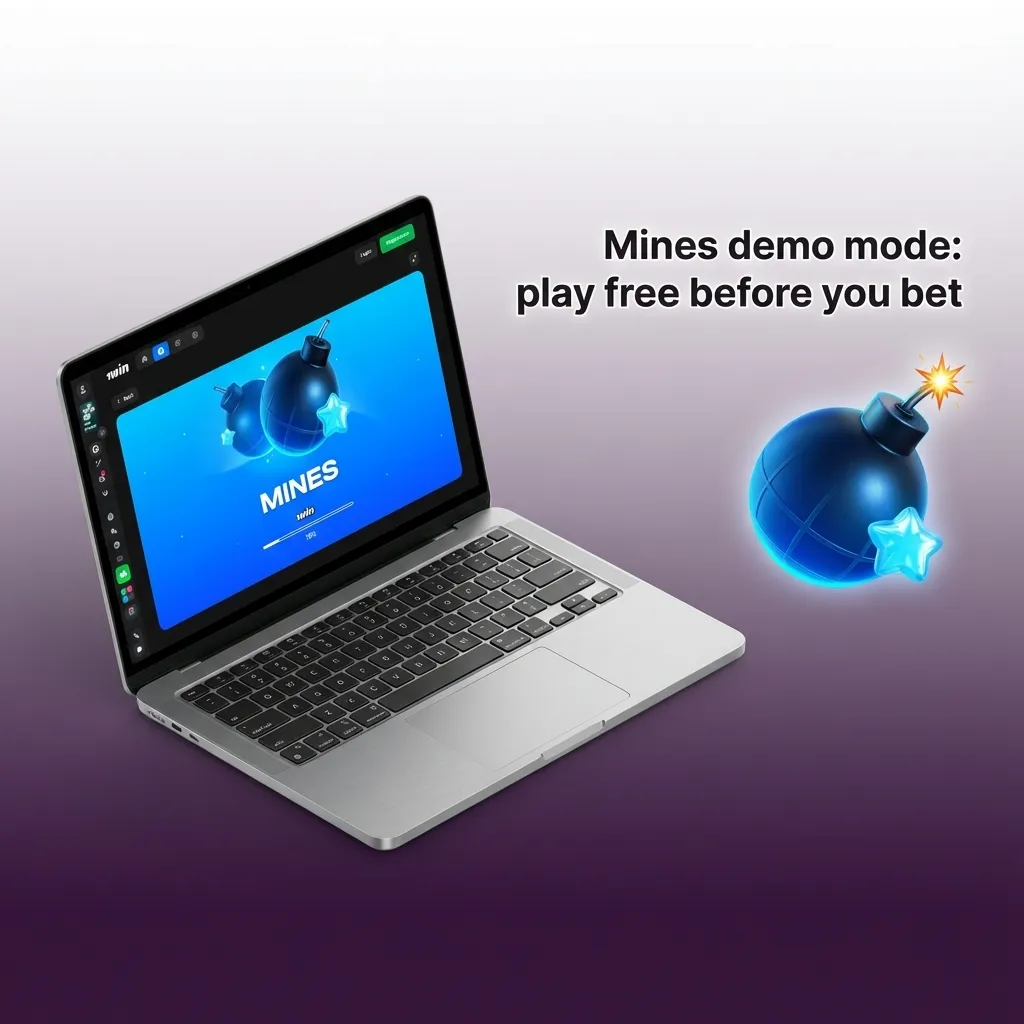 Mines game demo mode screen showing play-money grid and multipliers with note to switch to real-money for cash winnings