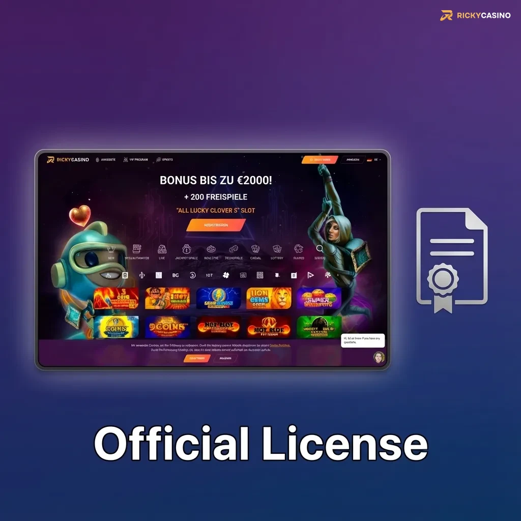 Graphic showing Ricky Casino’s Curacao eGaming license details, highlighting regulation, fairness and secure international operations