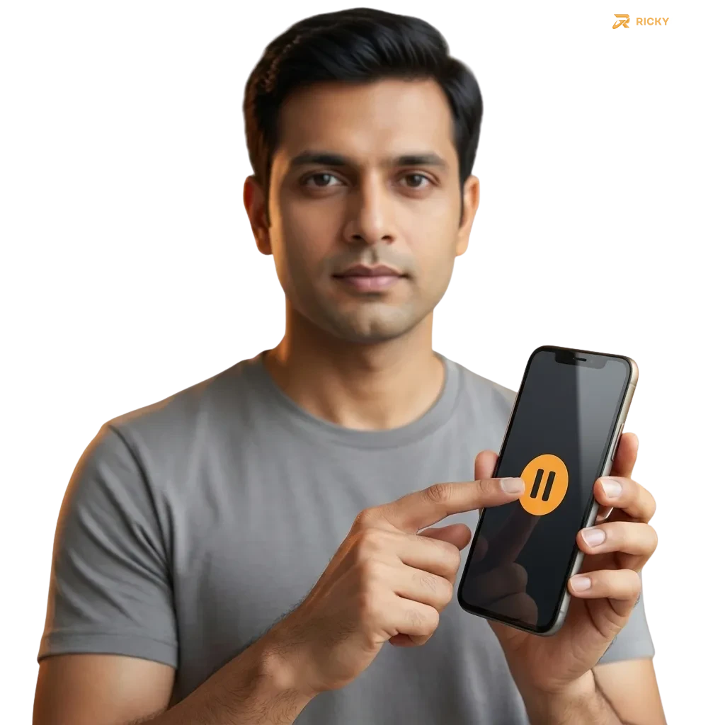 Ricky Casino responsible gaming message with icons and text about limits, safety tools, and getting help for gambling issues