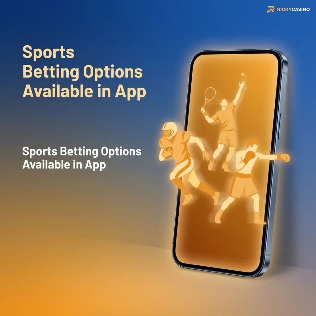 Smartphone displaying Ricky casino sportsbook app with live and pre-match betting options for multiple sports and esports