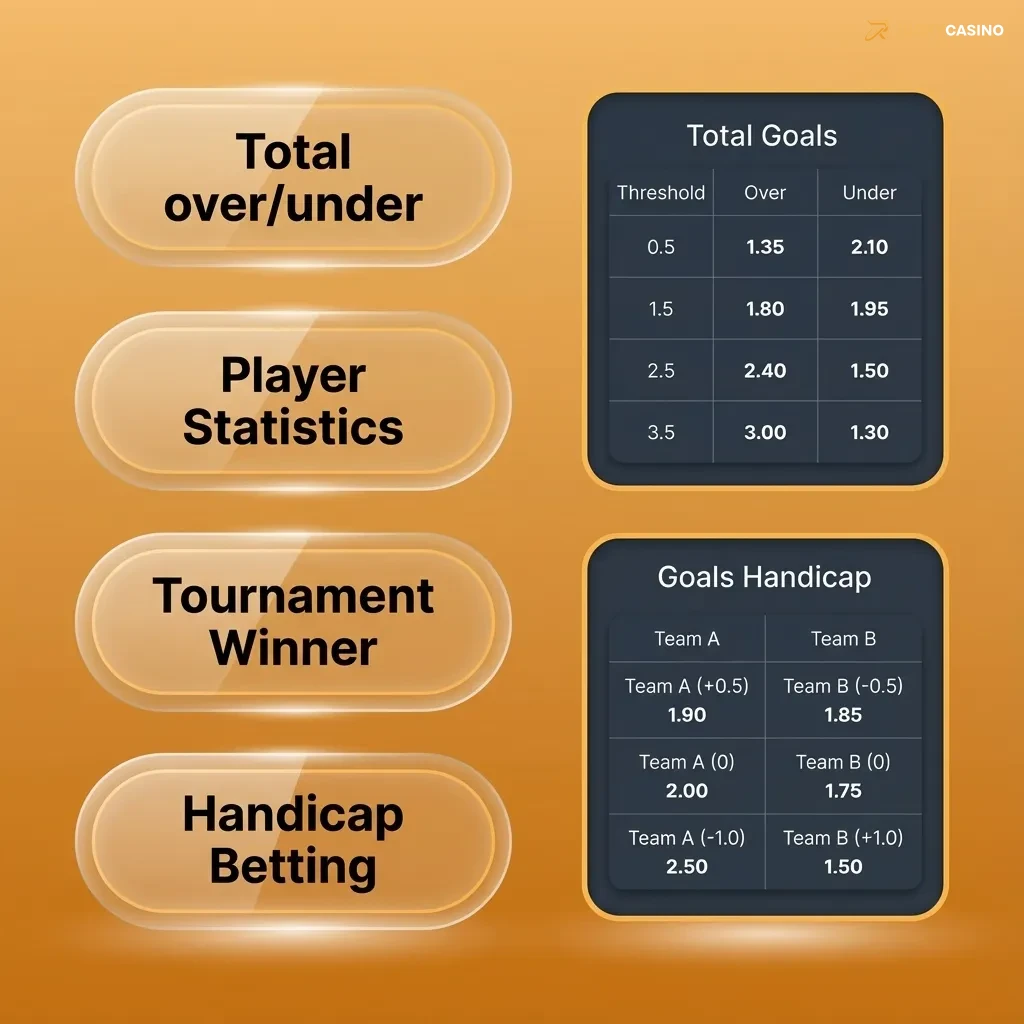 Infographic titled “Types of Bets” explaining Single, System, and Express bet options at Ricky casino online