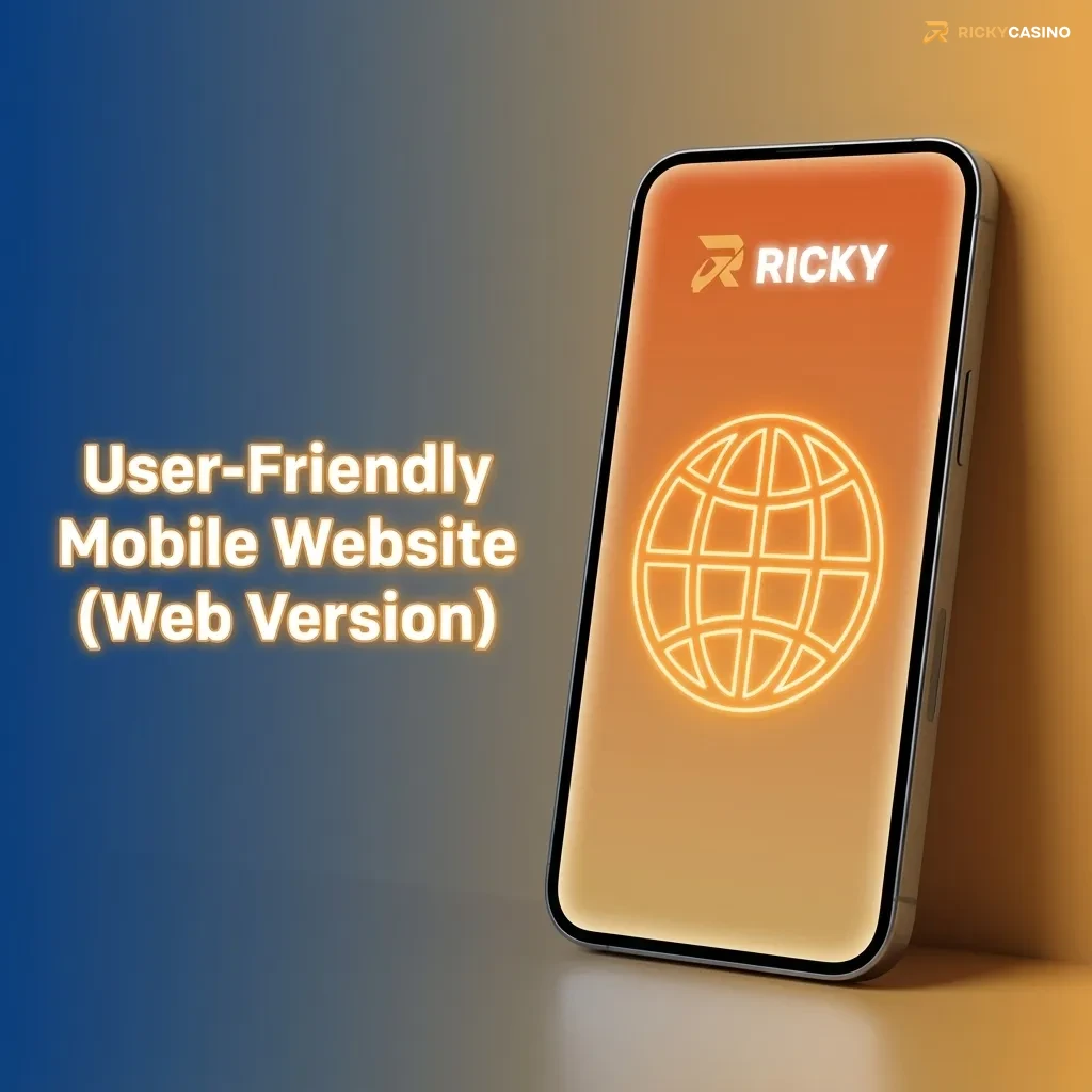 Hand holding smartphone showing Ricky casino mobile website with games and bonuses, illustrating user‑friendly browser play