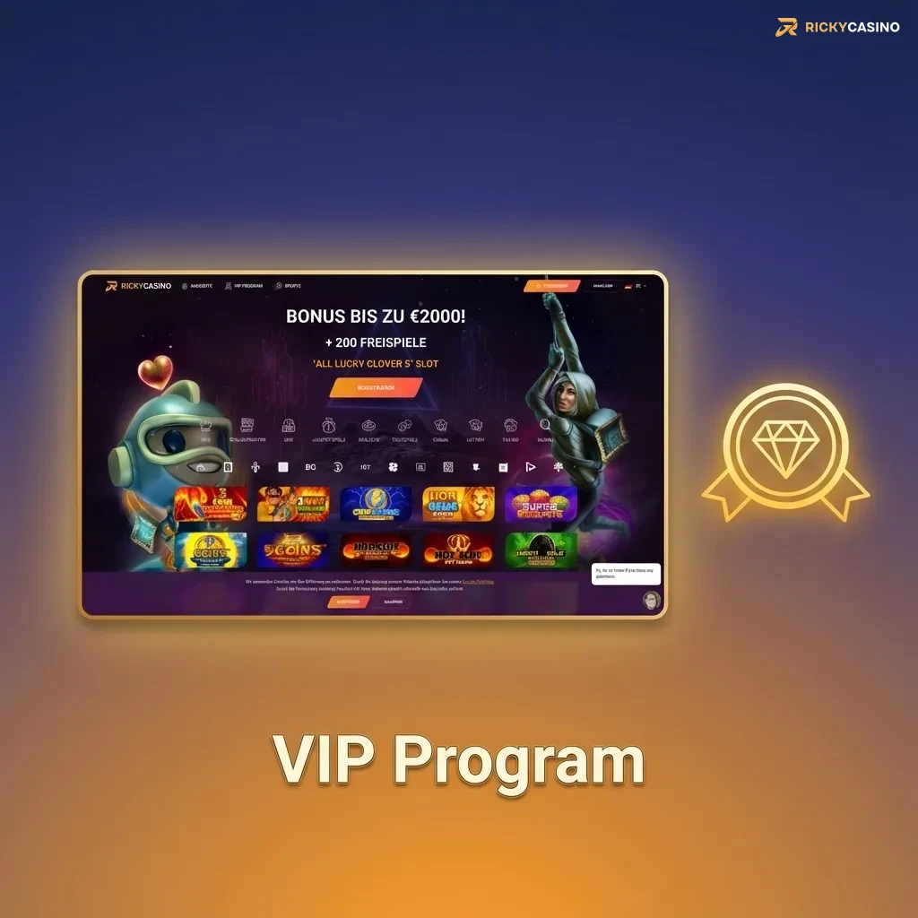 Illustration of Ricky Casino’s VIP loyalty tiers with benefits like cashback, higher limits, tailored bonuses and personal support