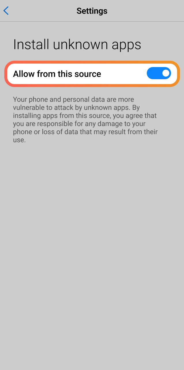 In your Android settings, permit installs from your browser for the Ricky Casino app.